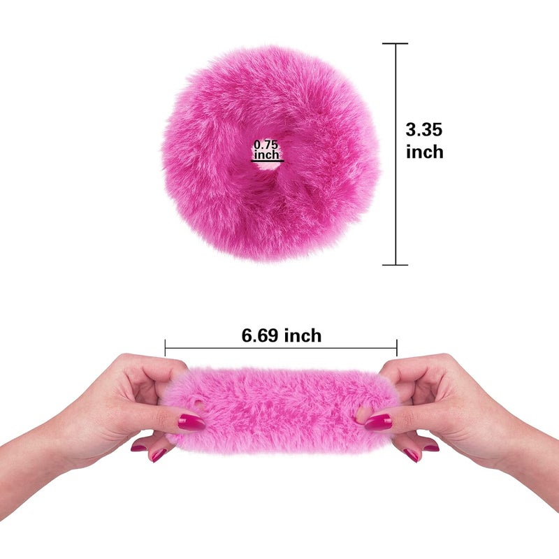 Mljsh 2 PCS Light Blue Pom Pom Hair Tie Fuzzy Scrunchies Furry Hair Bands With Faux Rabbit Fur Fluffy Elastic Hair Bobbles Ponytail Holders Girls Women Hair Accessories - Image 5